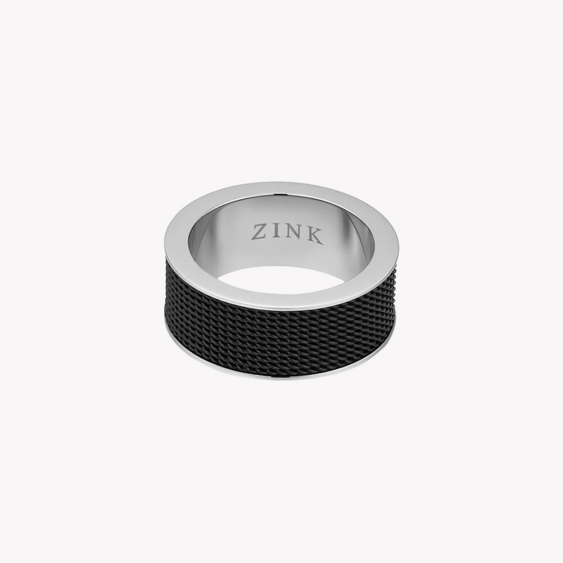 Zink Men's Silver & Black Stainless Steel Ring | Zjrg019sb