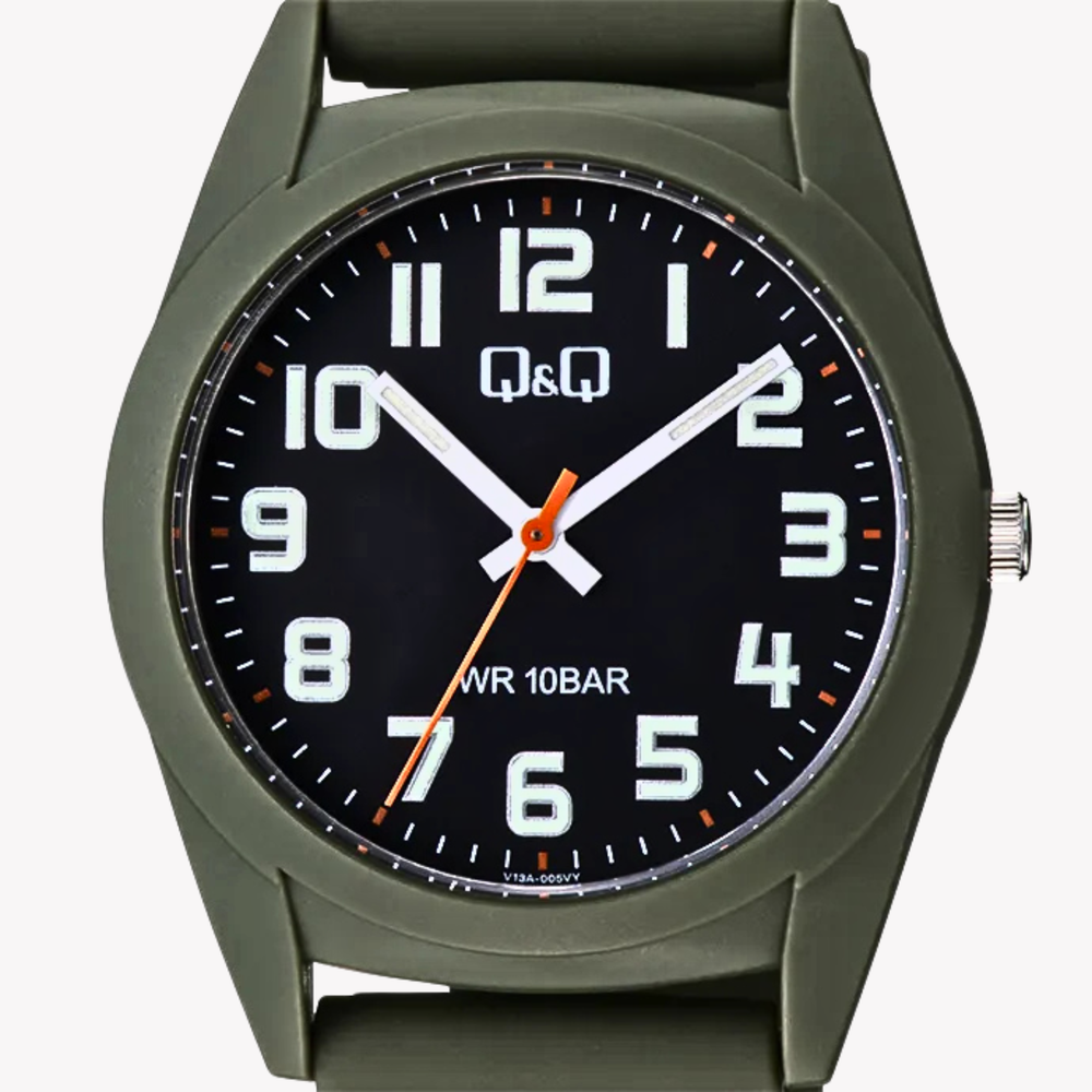 Q&Q Men's Green Men's Watch, Black Dial | V13AJ005Y