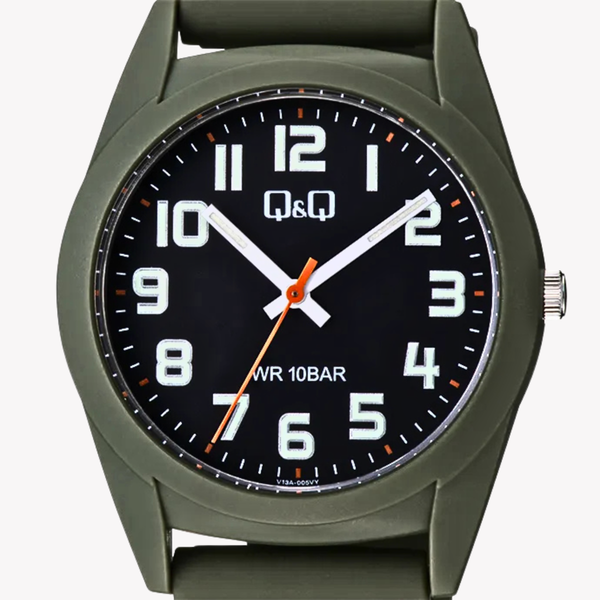 Q&Q Men's Green Men's Watch, Black Dial | V13AJ005Y