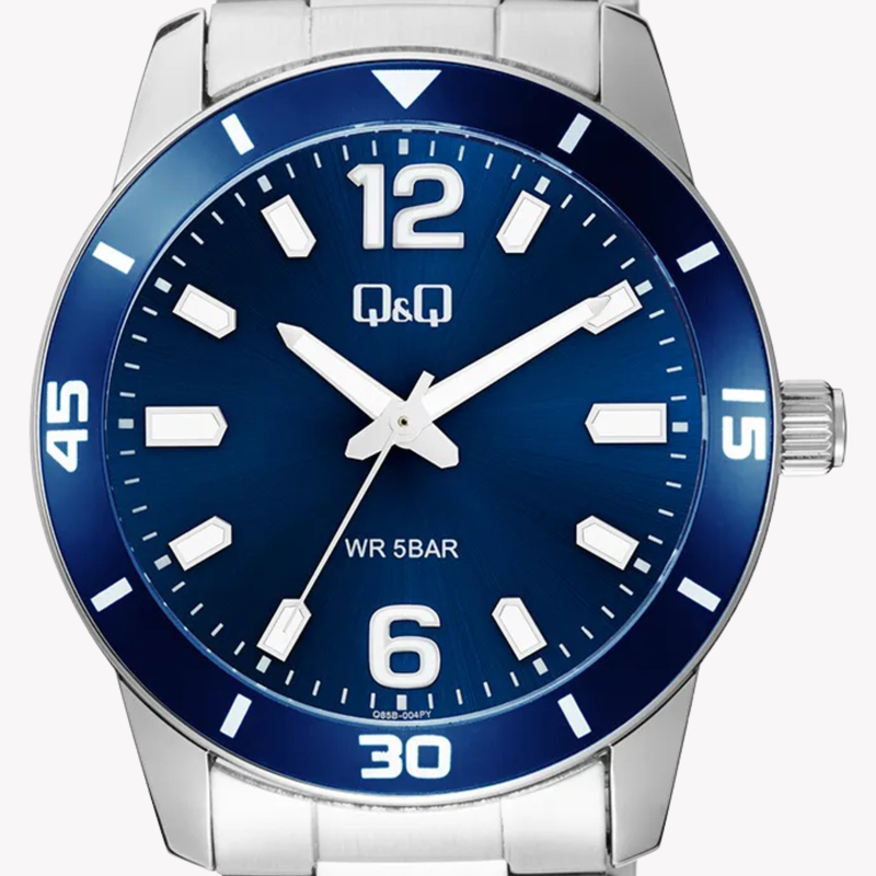 Q&Q Men's Silver Watch, Blue Dial | Q85B-004PY