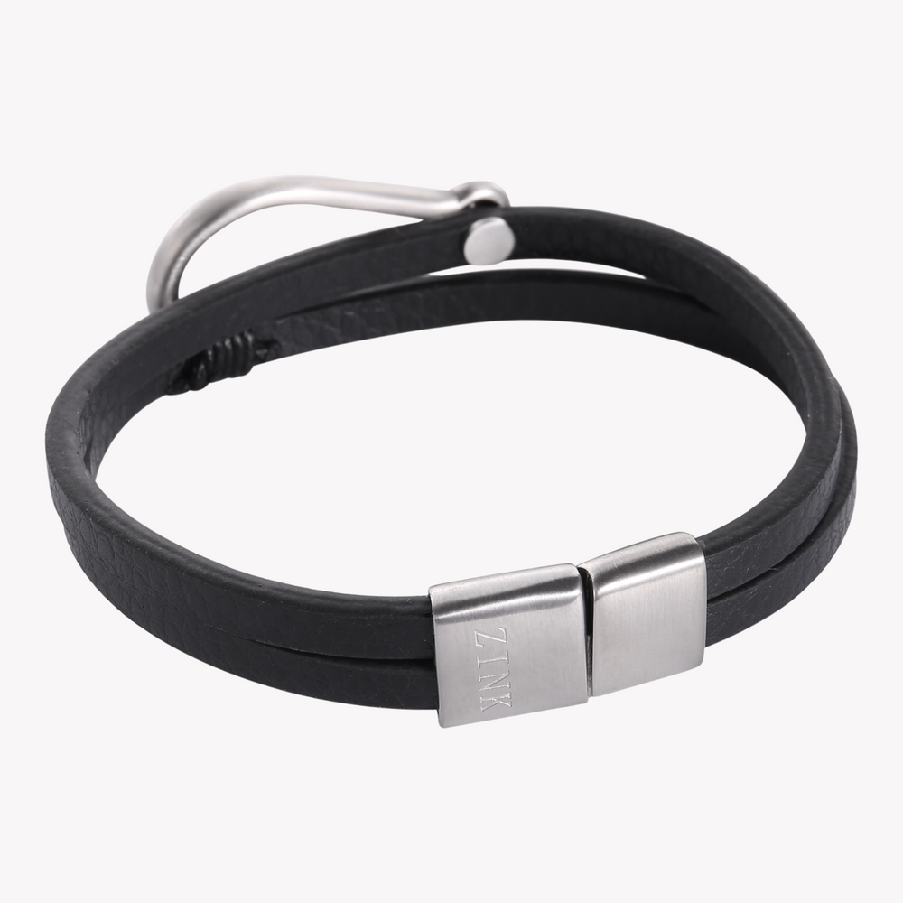 Zink Men's Black & Silver Leather & Stainless Steel Bracelet | Zjbc0403 by i-watch