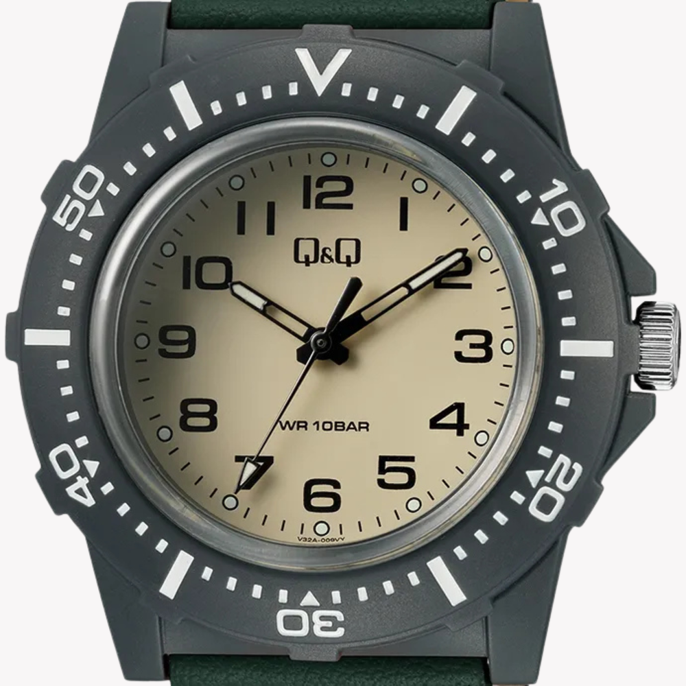 Q&Q Men's Black Men's Watch, Beige Dial | V32A-009VY