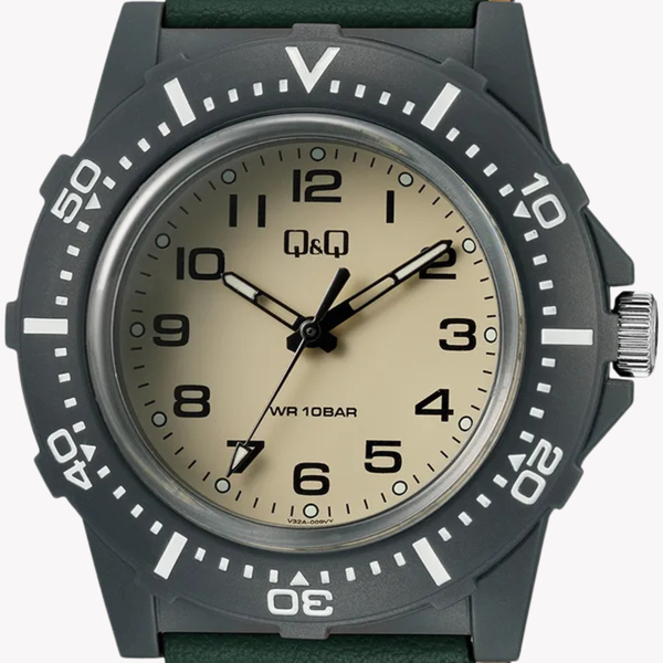 Q&Q Men's Black Men's Watch, Beige Dial | V32A-009VY