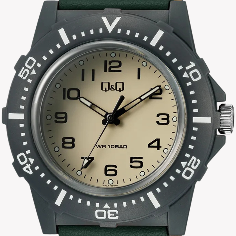 Q&Q Men's Black Men's Watch, Beige Dial | V32A-009VY