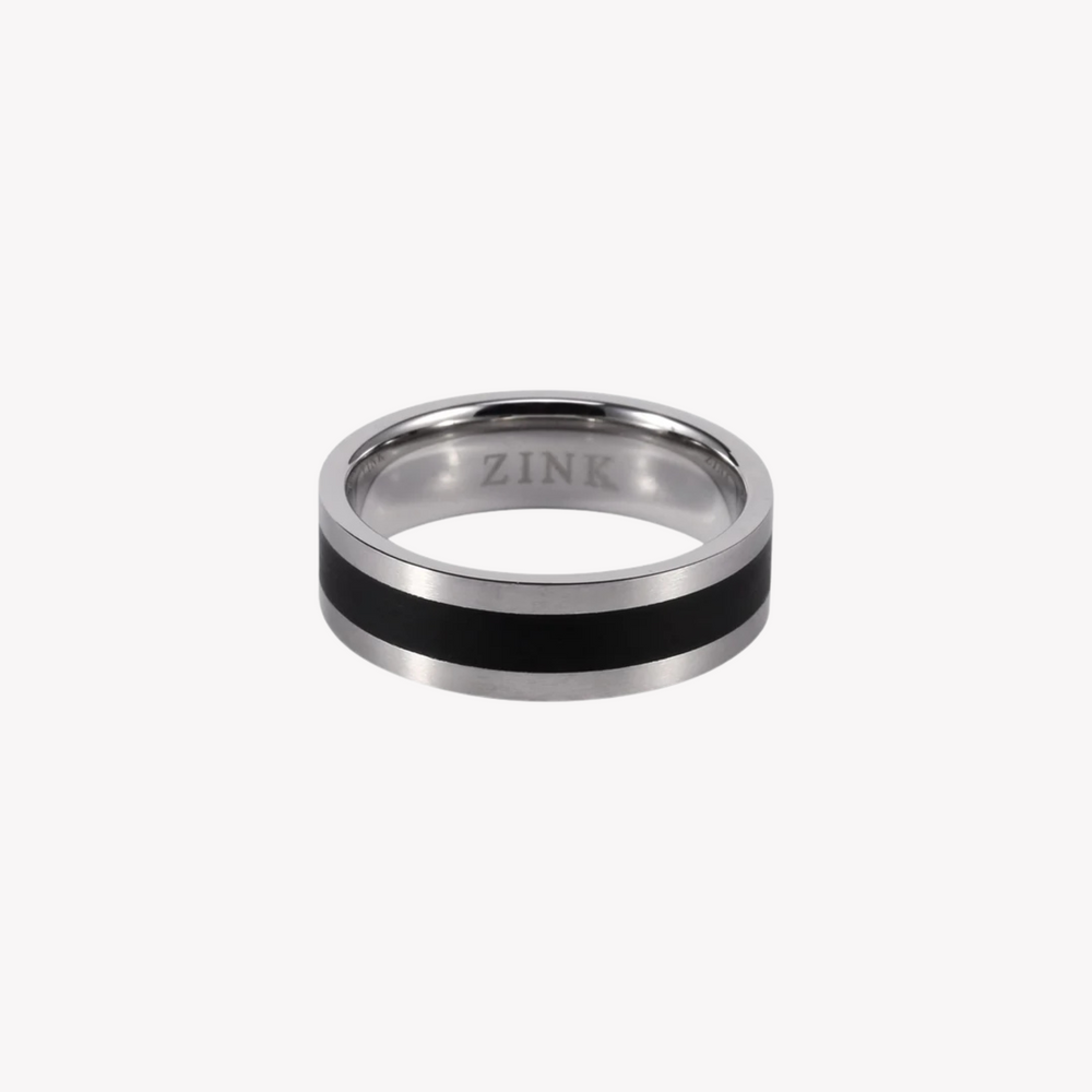 Zink Men's Silver & Black Stainless Steel Ring | Zjrg002smb