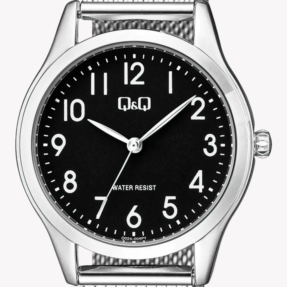 Q&Q Women's Silver Watch, Black Dial | Q02A-004PY