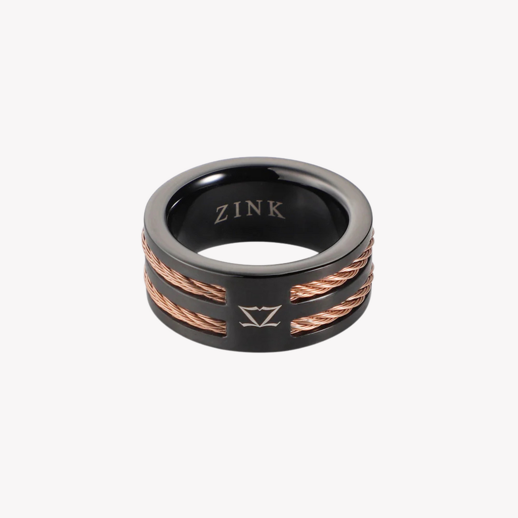 Zink Men's Rose Gold & Black Stainless Steel Ring | Zjrg040rg