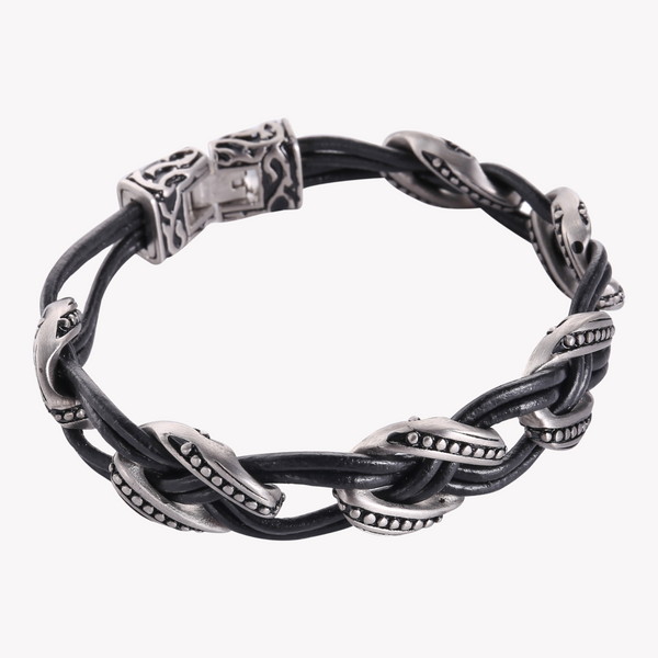 Zink Men's Black & Silver Stainless Steel & Leather Bracelet | Zjbc0383