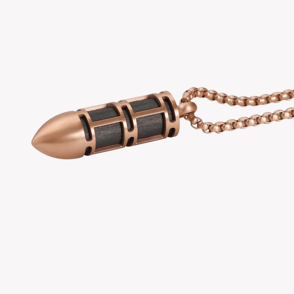Zink Men's Rose Gold Stainless Steel & Carbon Fiber Necklace | Zjpd021rg