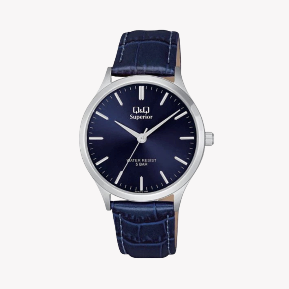 Q&Q Superior Men's Silver & Blue Watch, Blue Dial | S278J312Y