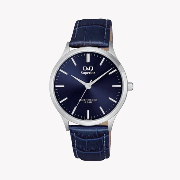 Q&Q Superior Men's Silver & Blue Watch, Blue Dial | S278J312Y