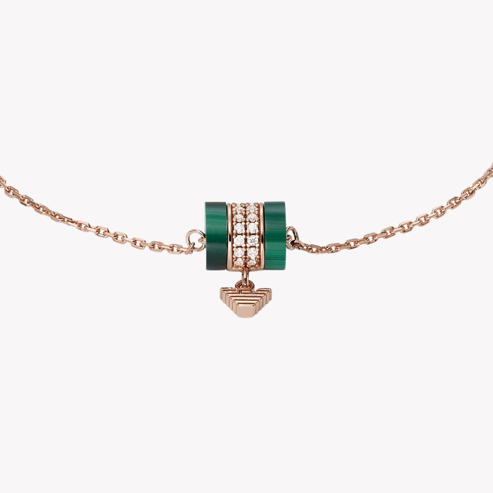 Emporio Armani Women's Rose Gold Bracelet, Malachite & Cubic Zirconia | EG3571221