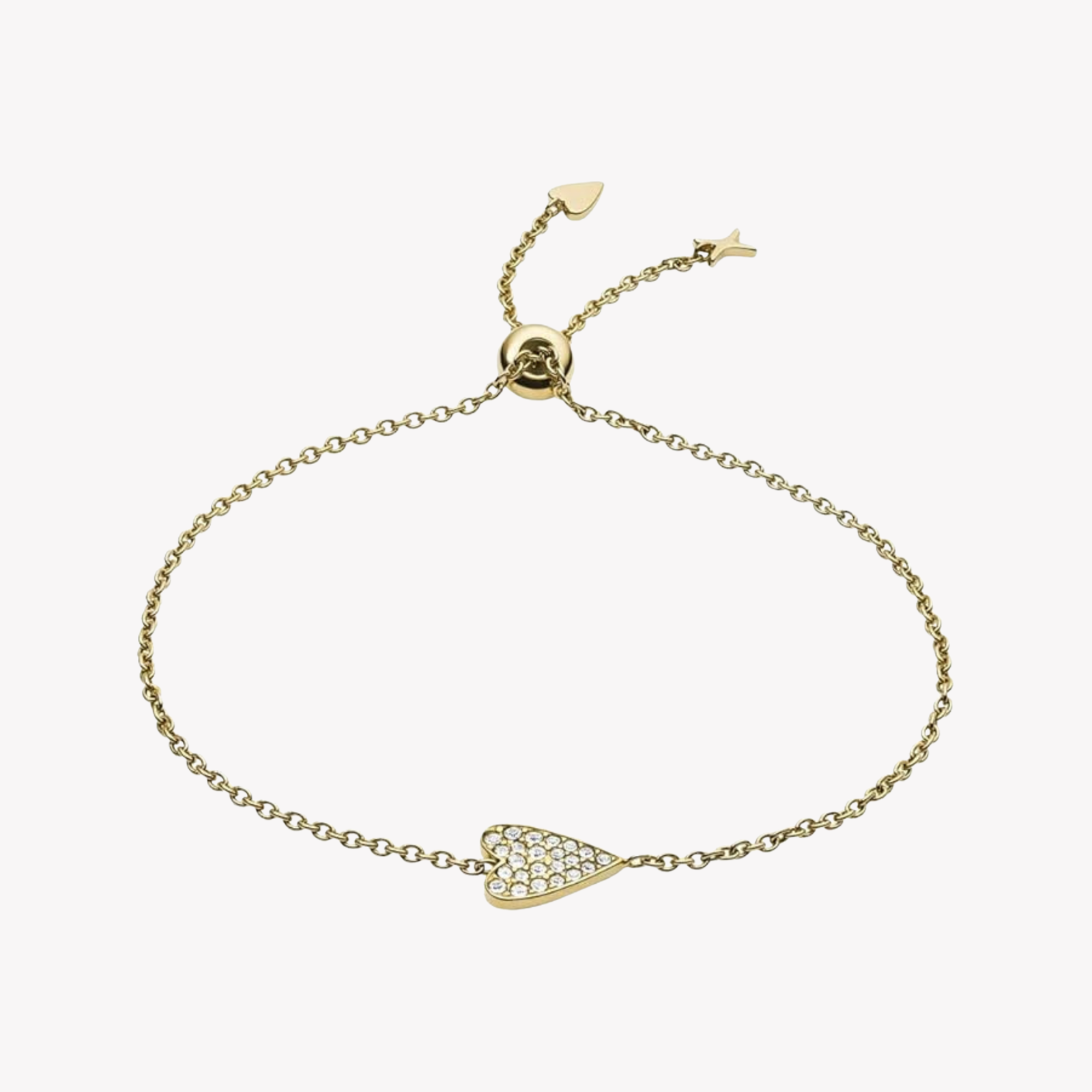 Fossil Women's Gold-Tone Bracelet, Crystal Heart Charm | JF03260710
