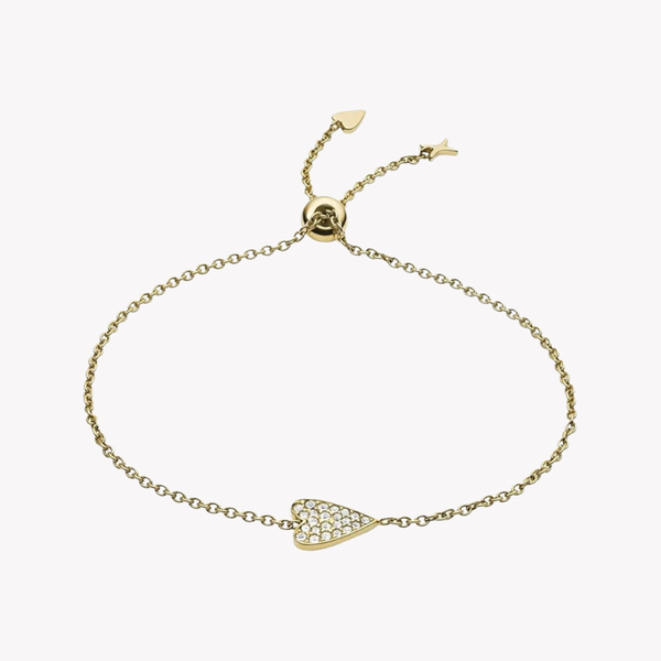 Fossil Women's Gold-Tone Bracelet, Crystal Heart Charm | JF03260710