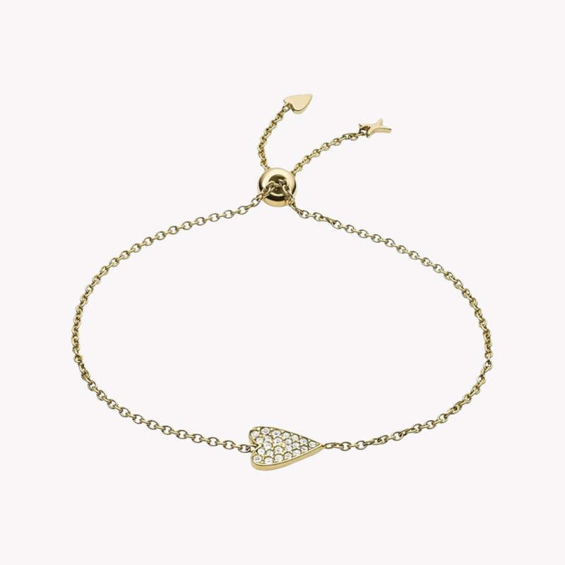 Fossil Women's Gold-Tone Bracelet, Crystal Heart Charm | JF03260710