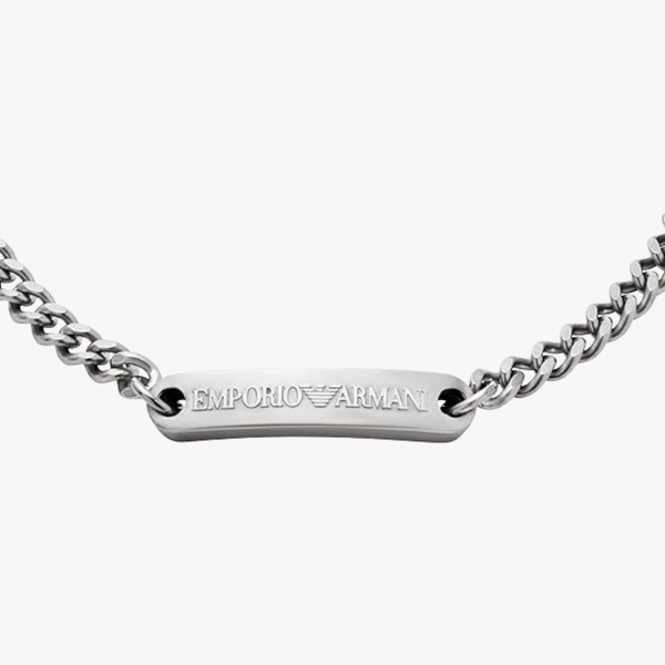 Emporio Armani Men's Silver Bracelet, Stainless Steel ID Plate | EGS3189040