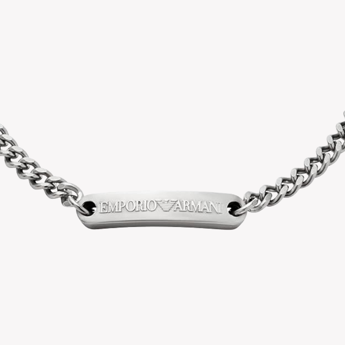 Emporio Armani Men's Silver Bracelet, Stainless Steel ID Plate | EGS3189040