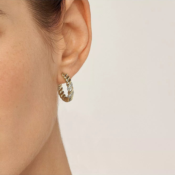 Fossil Women's Gold-Tone Hoop Earrings, Crystal Accents | JF04170710