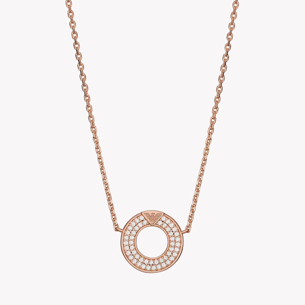 Emporio Armani Women's Rose Gold-Tone Necklace, Crystal-Set Sterling Silver Pendant | EG3588221
