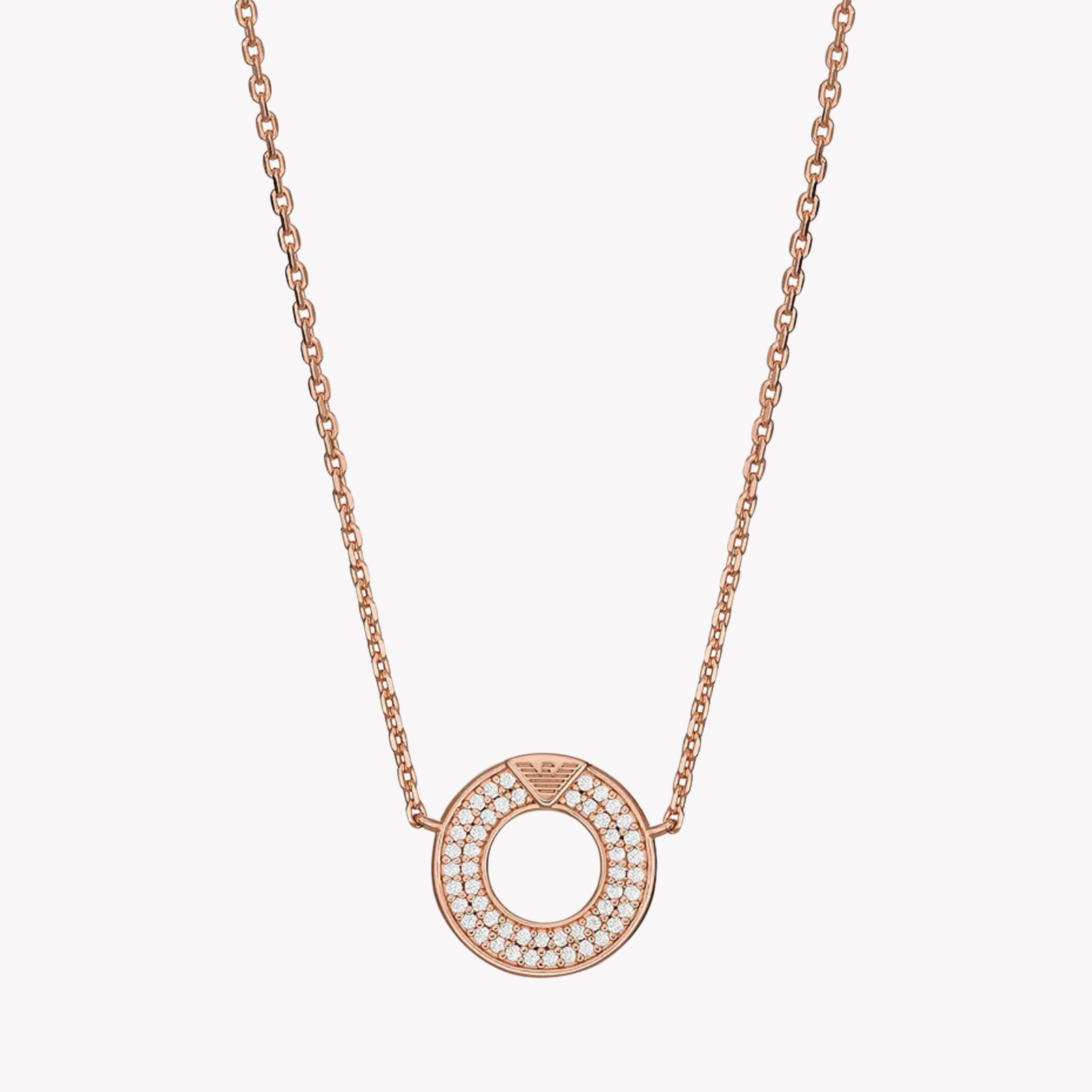 Emporio Armani Women's Rose Gold-Tone Necklace, Crystal-Set Sterling Silver Pendant | EG3588221