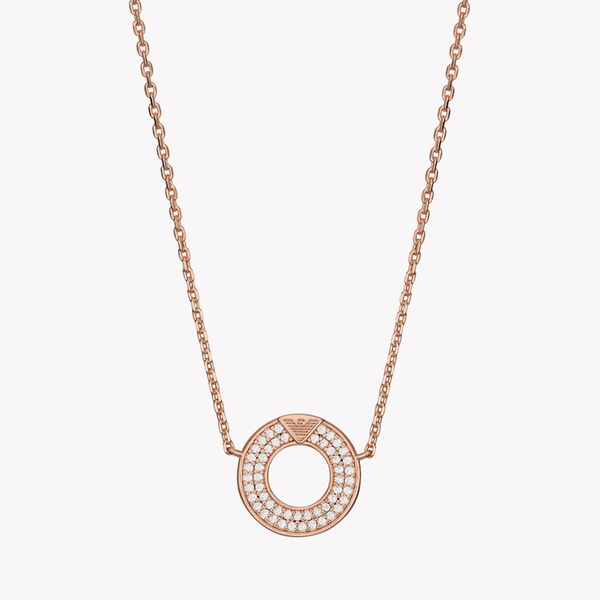 Emporio Armani Women's Rose Gold-Tone Necklace, Crystal-Set Sterling Silver Pendant | EG3588221