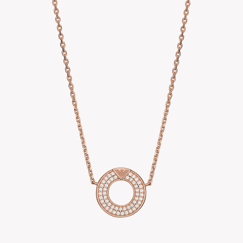 Emporio Armani Women's Rose Gold-Tone Necklace, Crystal-Set Sterling Silver Pendant | EG3588221