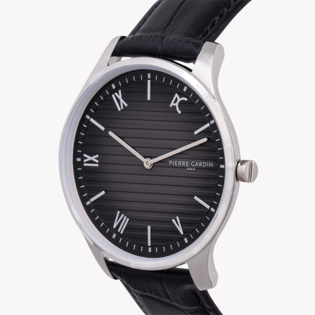 ساعة بيير كاردان CBA.4025 لوكس للرجال فضية وسوداء - تصميم جلدي أنيق