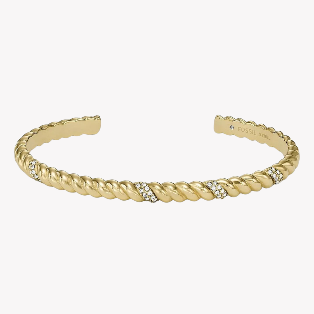 Fossil Women's Gold-Tone Bracelet, Twist Design with Crystal Accents | JF04169710