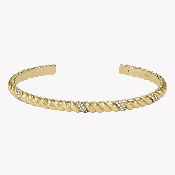 Fossil Women's Gold-Tone Bracelet, Twist Design with Crystal Accents | JF04169710