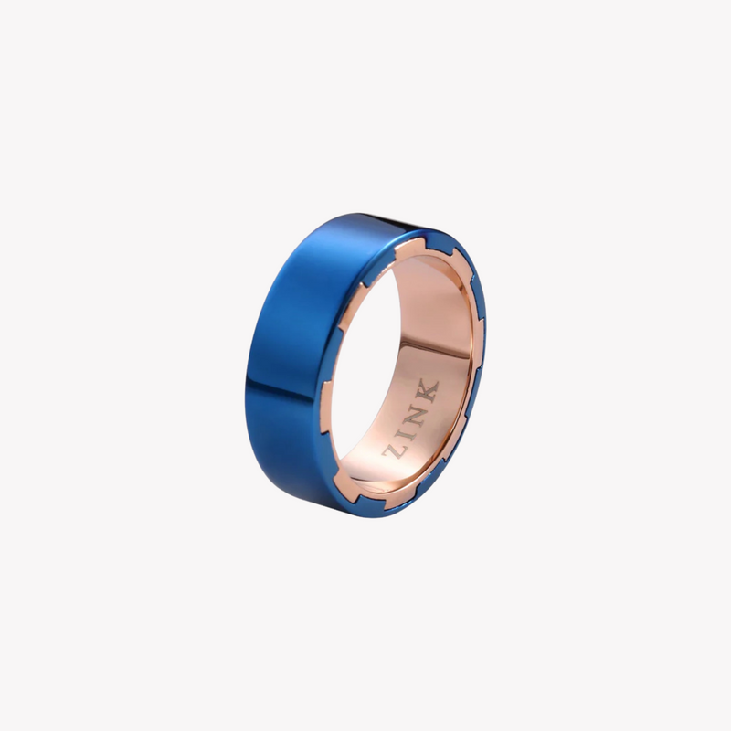 Zink Men's Rose Gold & Blue Stainless Steel Ring | Zjrg025spibl