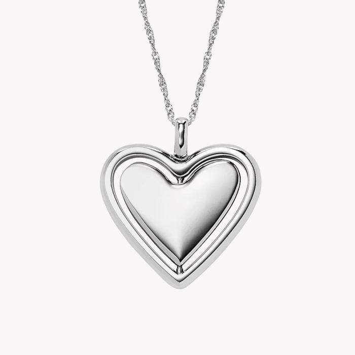 Fossil Women's Silver Necklace, Rotating Heart Pendant | JF04836040