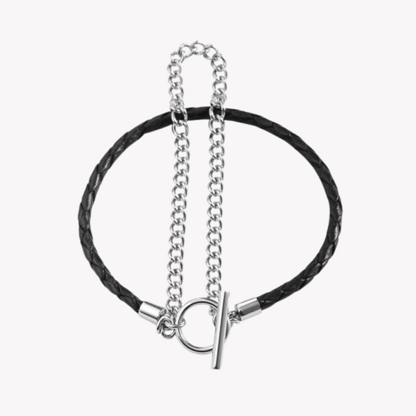 Zink Men's Silver & Black Stainless Steel & Leather Bracelet | Zjbc023slpb