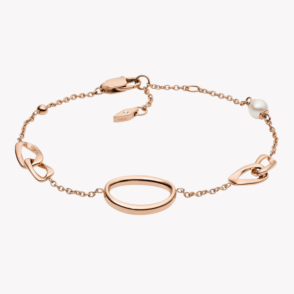 Fossil Women's Rose Gold Bracelet, Crystal & Pearl Accents | JF03347791
