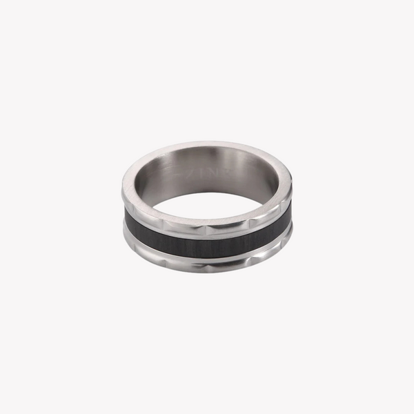 Zink Men's Silver & Black Stainless Steel Ring | Zjrg027m