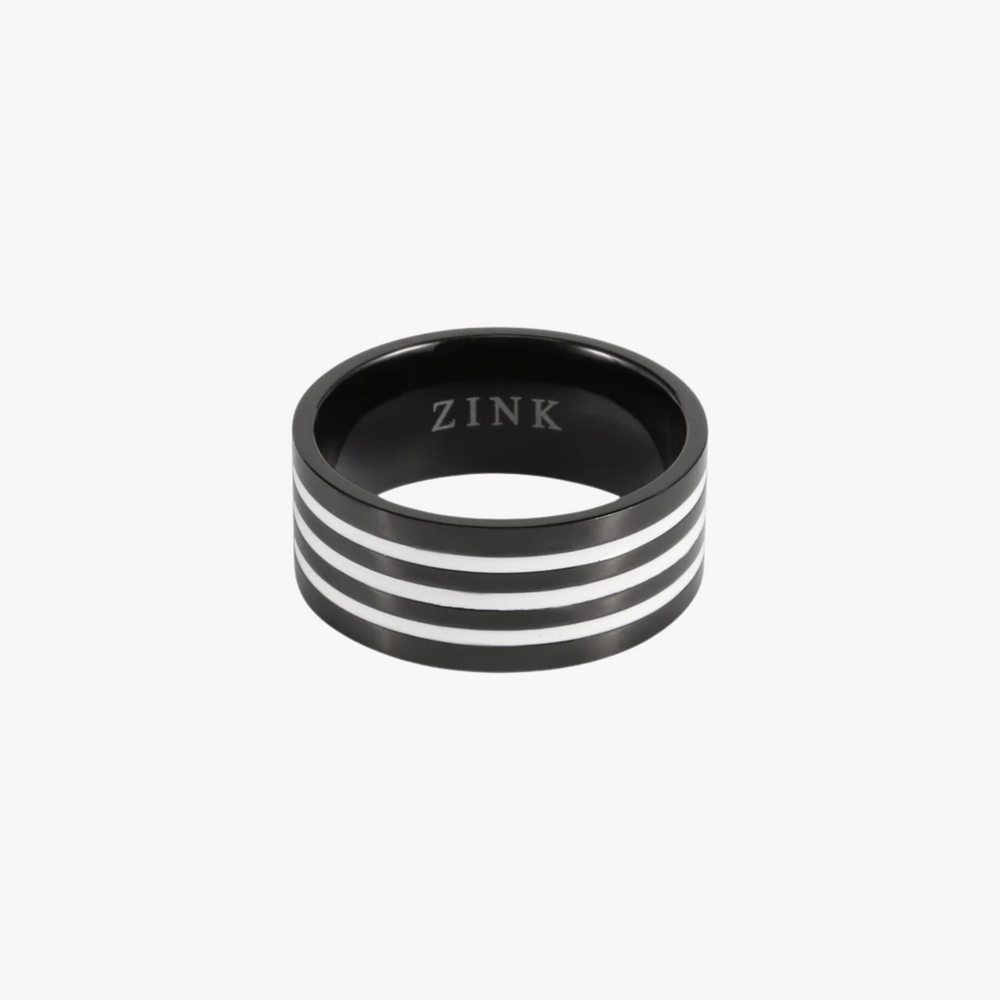 Zink Men's Black & White Stainless Steel & Tungsten Ring | Zjrg003spbw