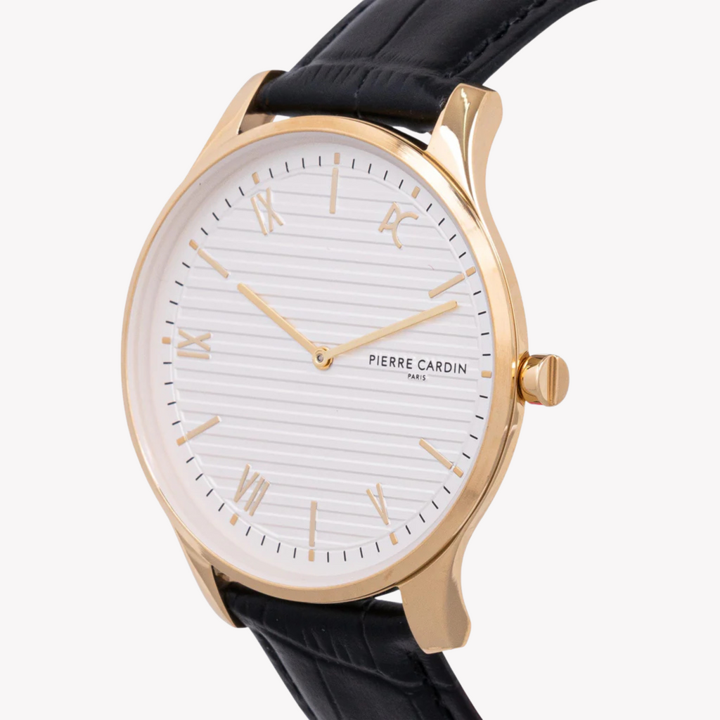 Pierre Cardin Men's Gold Watch, Black Leather Band | Cba.4018