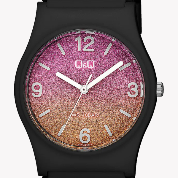 Q&Q Women's Black Watch, Multicolor Dial with Arabic Numerals | V27A-013VY