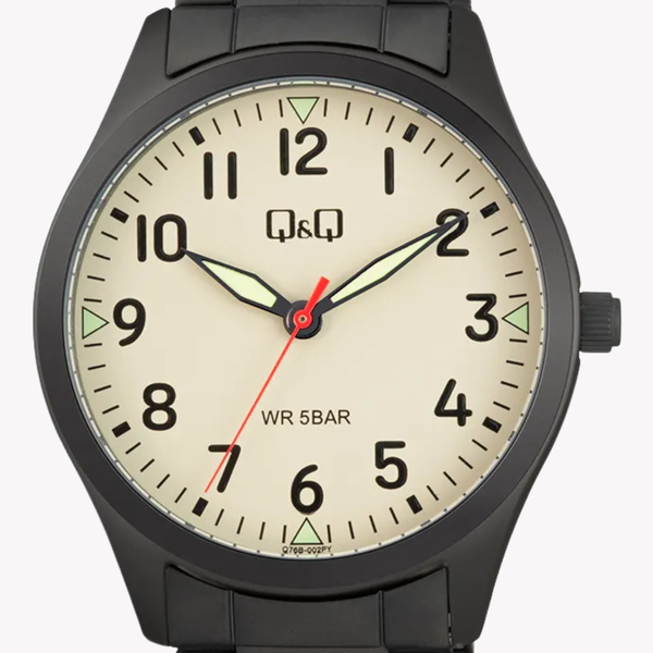 Q&Q Men's Black Men's Watch, Beige Dial | Q76B-002PY