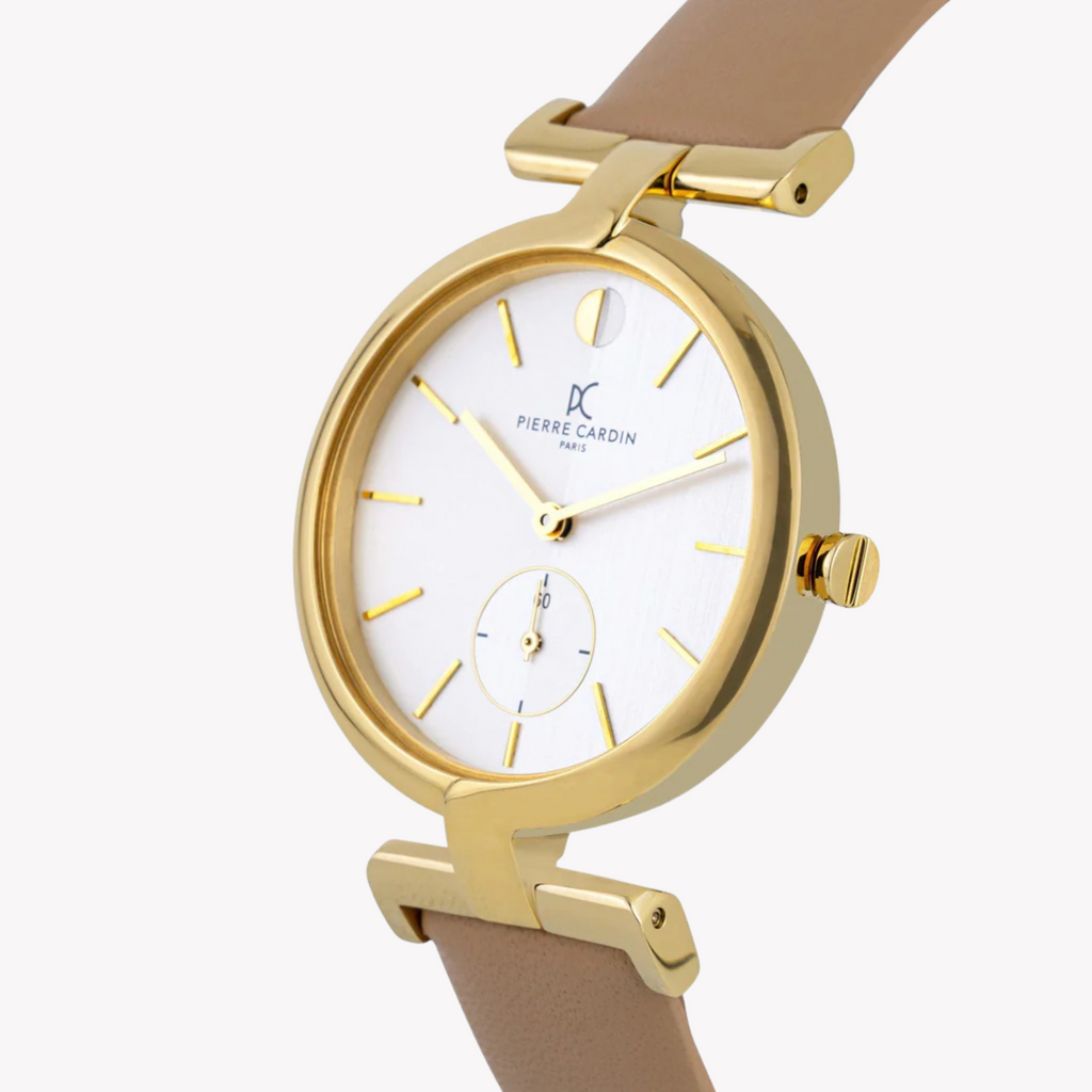 Pierre Cardin Women's Beige Leather Watch, Silver Dial | Cmd.3517