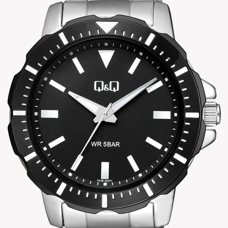 Q&Q Men's Silver Men's Watch, Black Dial | Q43B-002PY