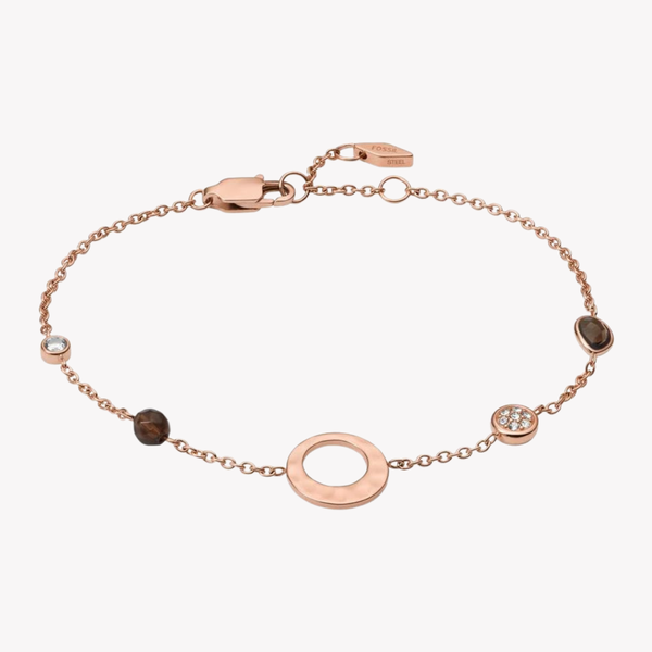 Fossil Women's Rose Gold-Tone Chain Bracelet, Smoky Quartz Detail | JF03548791