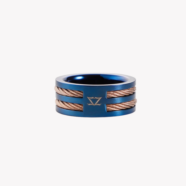 Zink Men's Blue & Rose Gold Stainless Steel Ring | Zjrg040blr