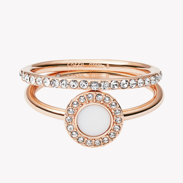 Fossil Women's Rose Gold Ring, Mother-of-Pearl & Crystals | JF02666791504