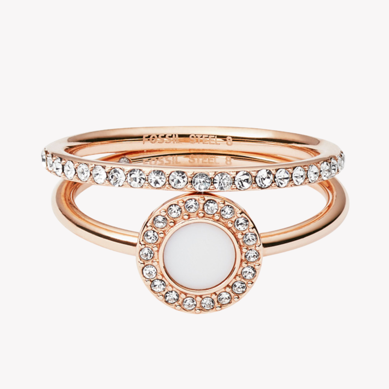 Fossil Women's Rose Gold Ring, Mother-of-Pearl & Crystals | JF02666791504