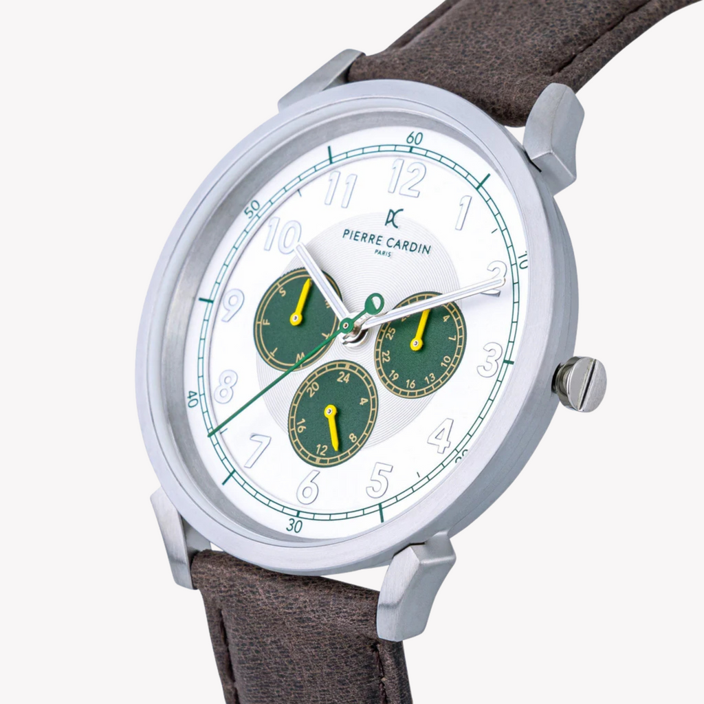 Pierre Cardin Men's Brown Leather Watch, Silver Case | Cpi.2049