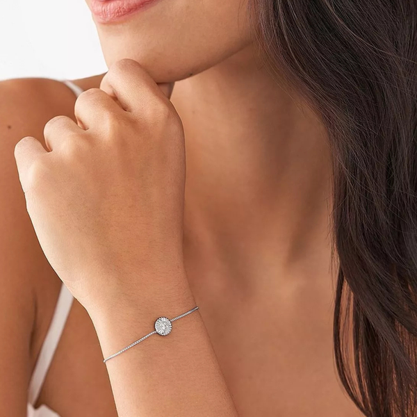 Fossil Women's Silver Bracelet, Texture Circle Slider | JFS00616040