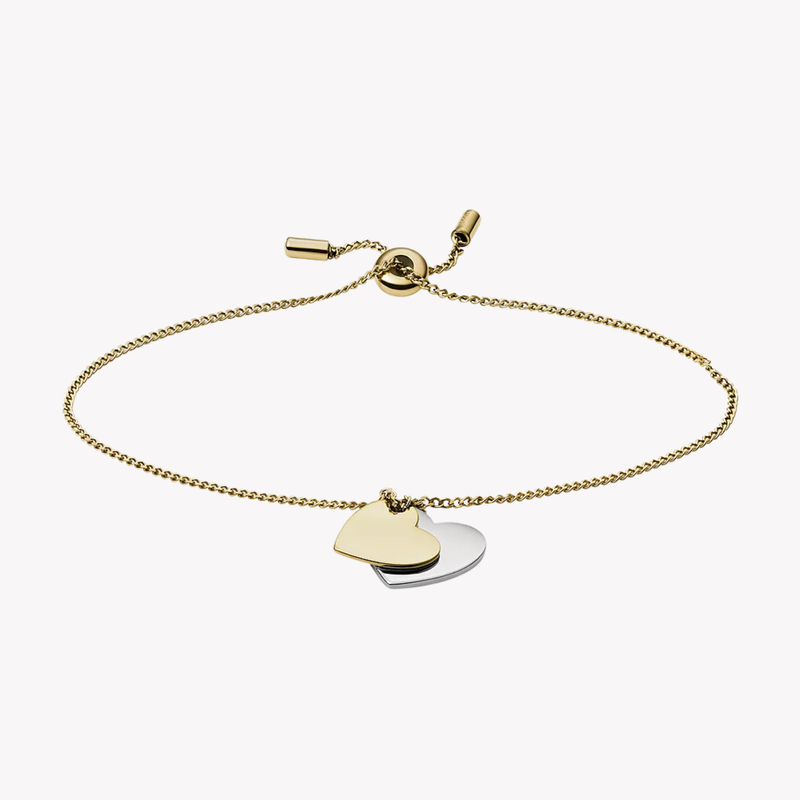 Fossil Women's Silver & Gold Bracelet, Heart Chain Details | JF03948998