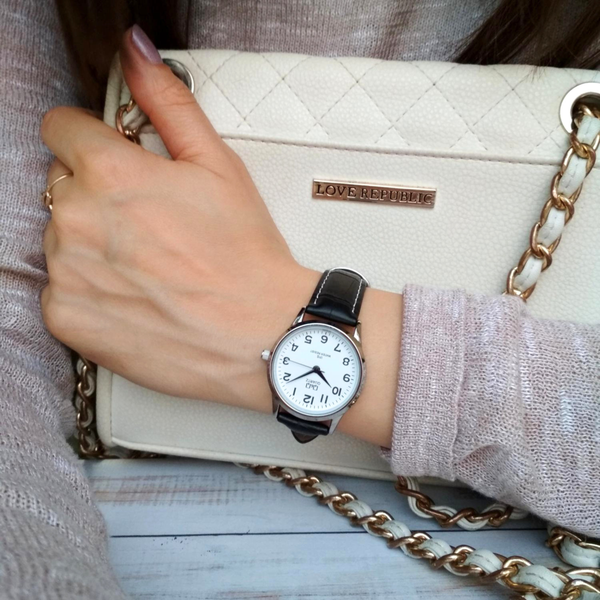 Q&Q Women's Silver & Black Watch, White Dial | C215J304Y