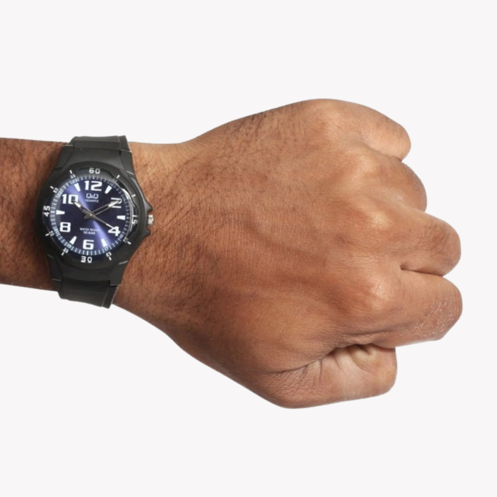 Q&Q Men's Black Men's Watch, Blue Dial | VP84J003Y
