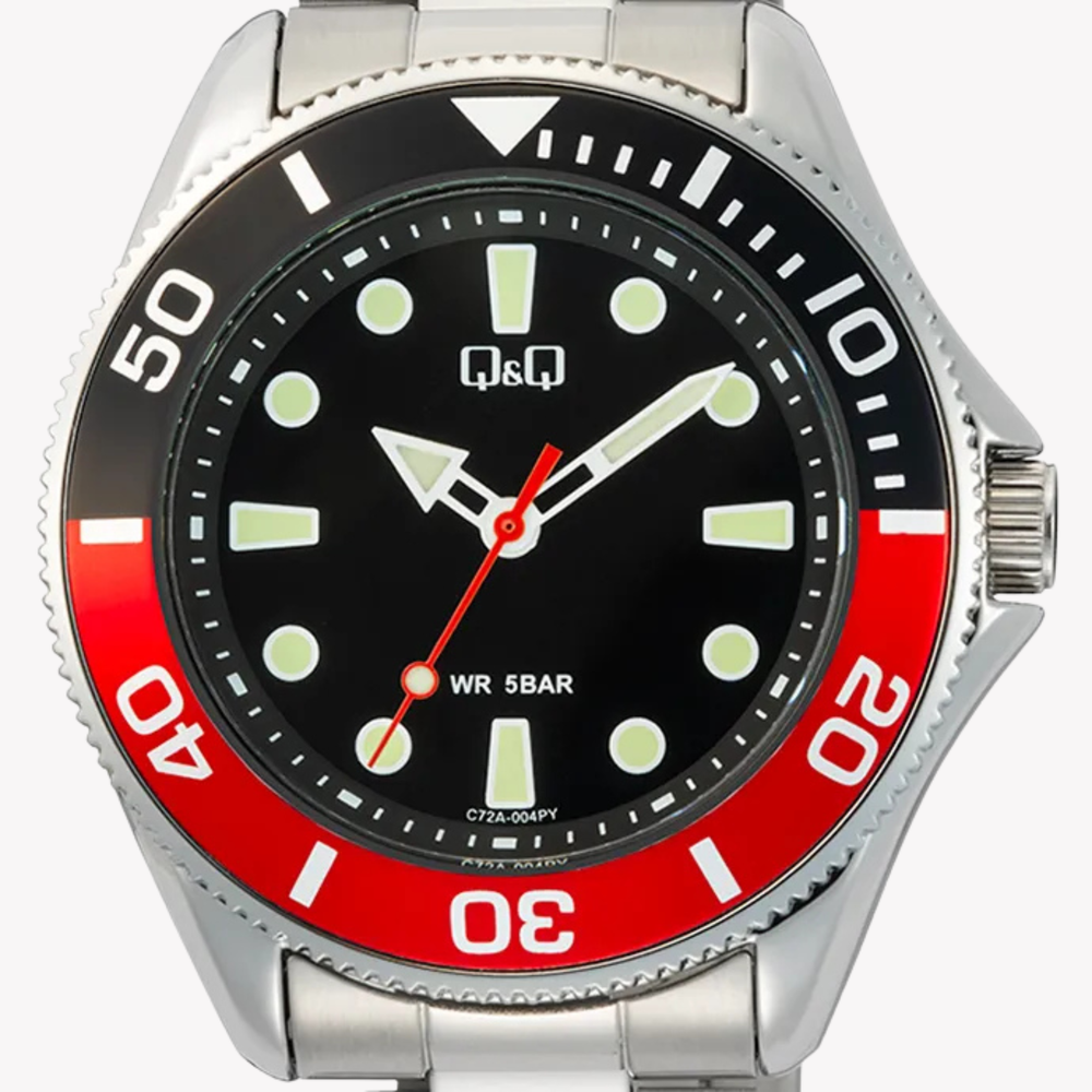 Q&Q Men's Silver Watch, Black Dial | C72A-004PY